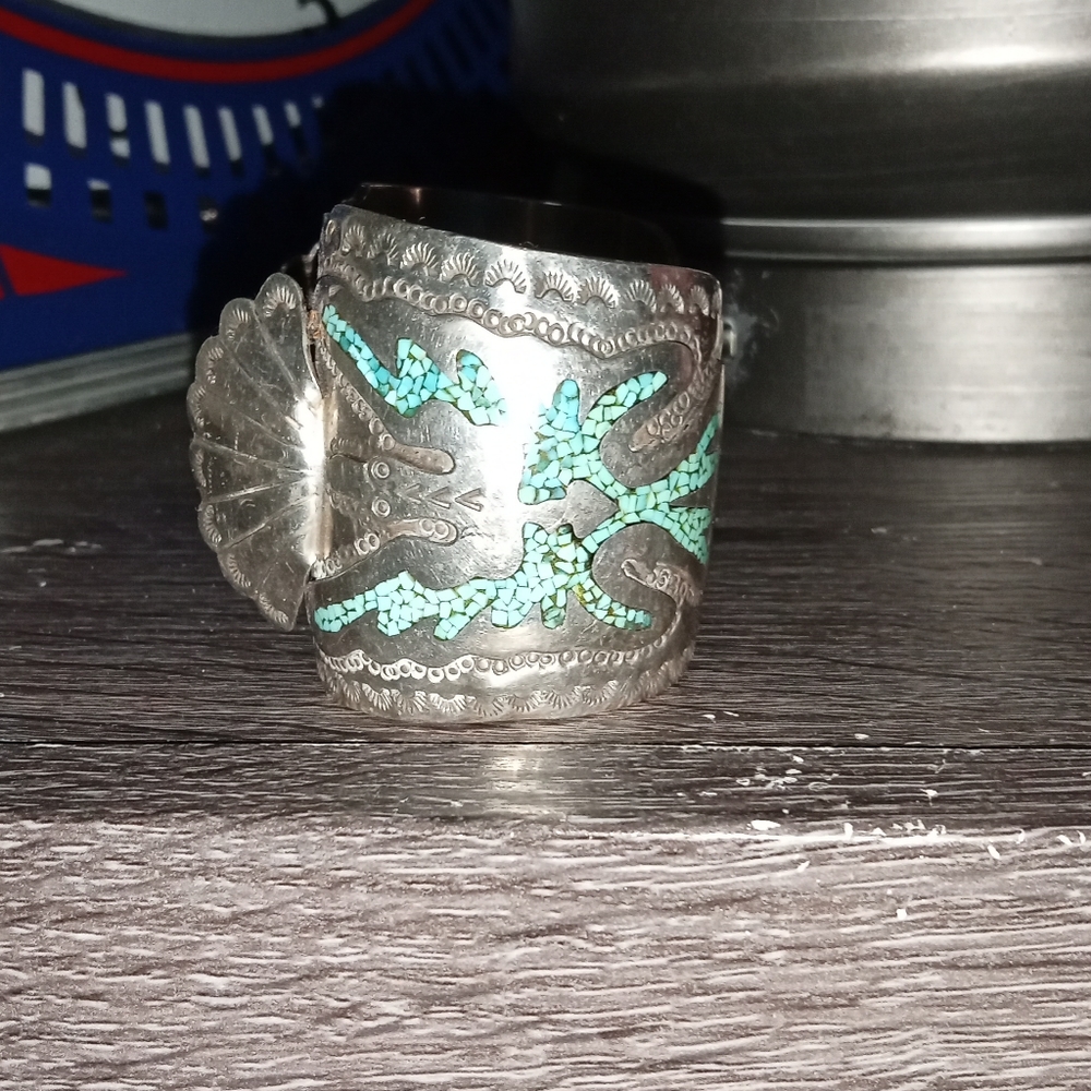 Heavy silver, turquoise cuff bracelet